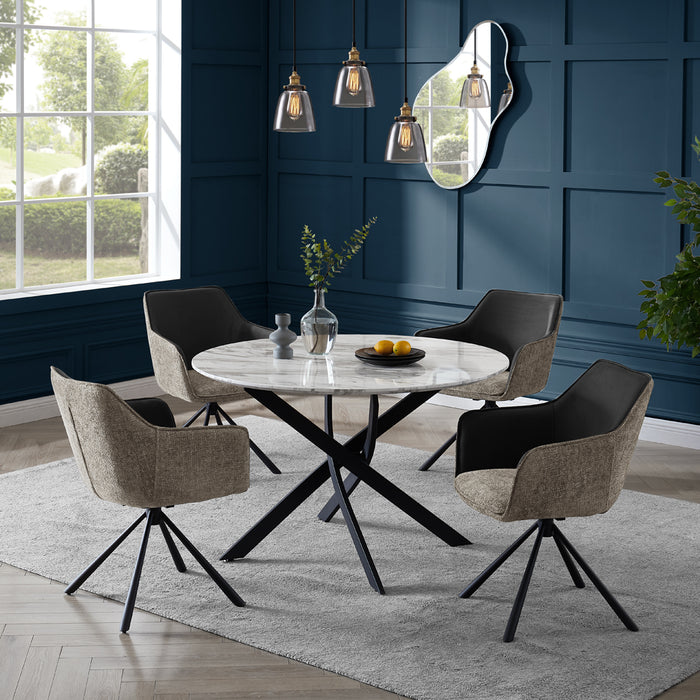 Modena Marble Effect Dining Table & 4 Porto Chairs, Grey/Beige Two Tone Fabric