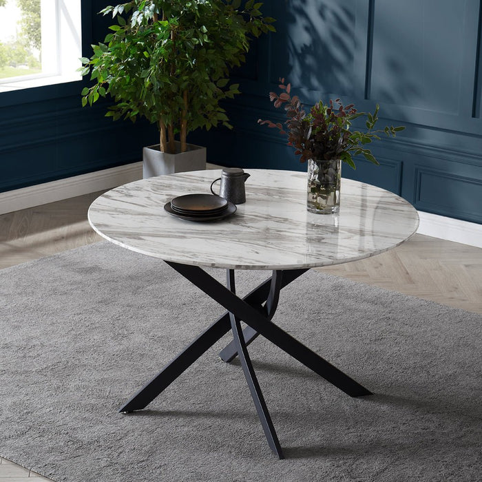 Modena 4 Seater Round Marble Effect Dining Table & Chairs