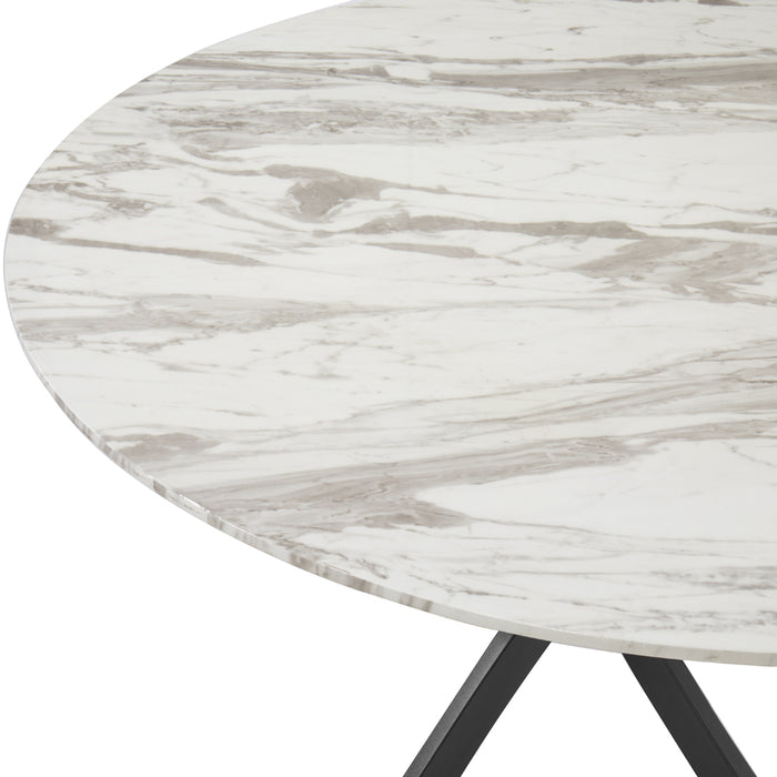 Modena Marble Effect Dining Table & 4 Sierra Chairs, White with Silver Legs