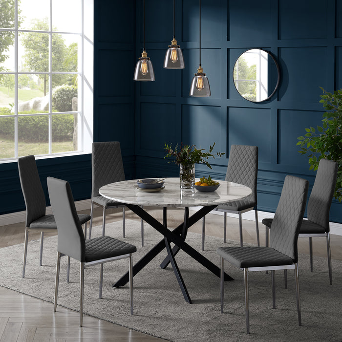 Modena Marble Effect Dining Table & 6 Sierra Chairs, Grey with Silver Legs