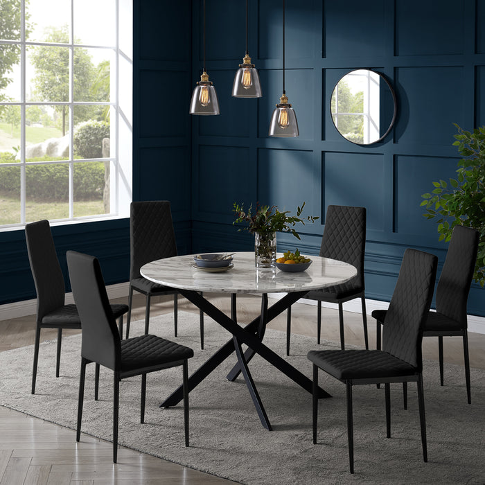 Modena Marble Effect Dining Table & 6 Sierra Chairs, Black with Black Legs