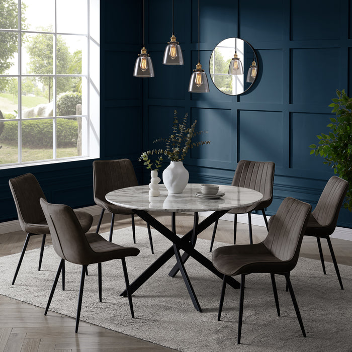 Modena Marble Effect Dining Table & 6 Girona Chairs, Grey Velvet