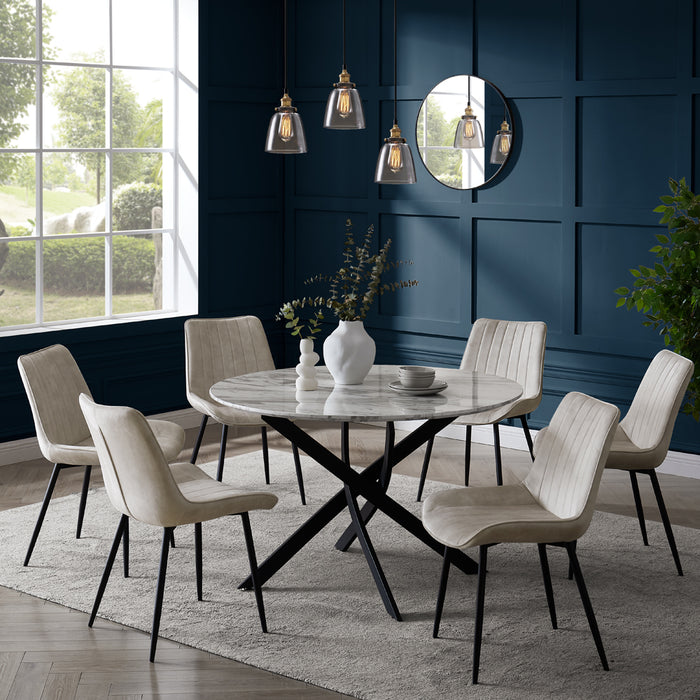 Modena Marble Effect Dining Table & 6 Girona Chairs, Cream Velvet