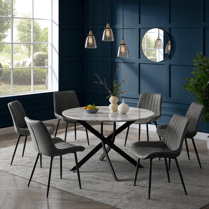 Modena Marble Effect Dining Table & 6 Girona Chairs, Grey Faux Leather