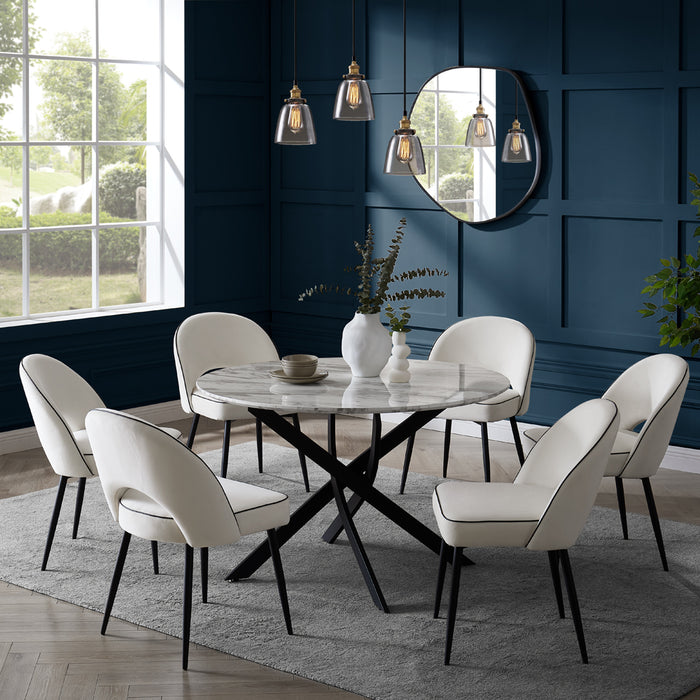 Modena Marble Effect Dining Table & 6 Tiago Chairs, Ivory Velvet