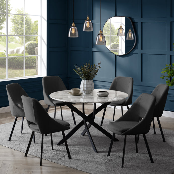 Modena Marble Effect Dining Table & 6 Bilbao Chairs, Grey Fabric