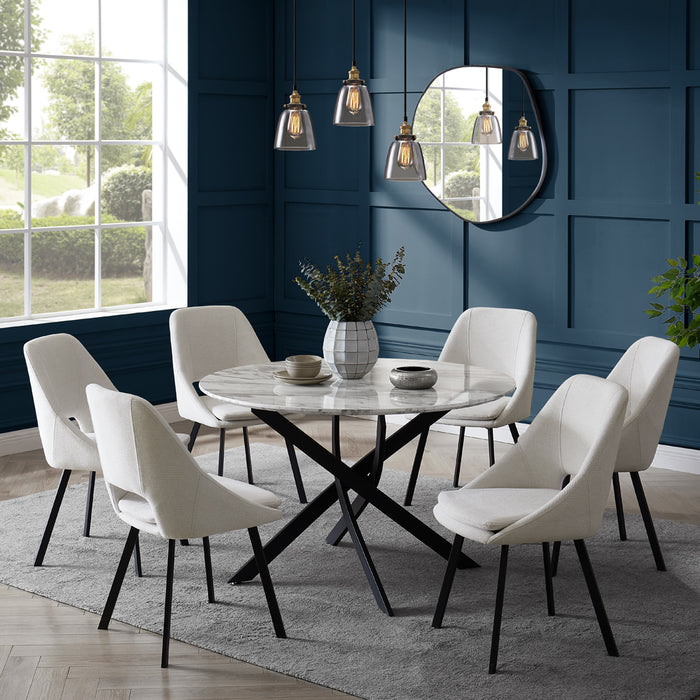 Modena Marble Effect Dining Table & 6 Bilbao Chairs, Ivory Fabric