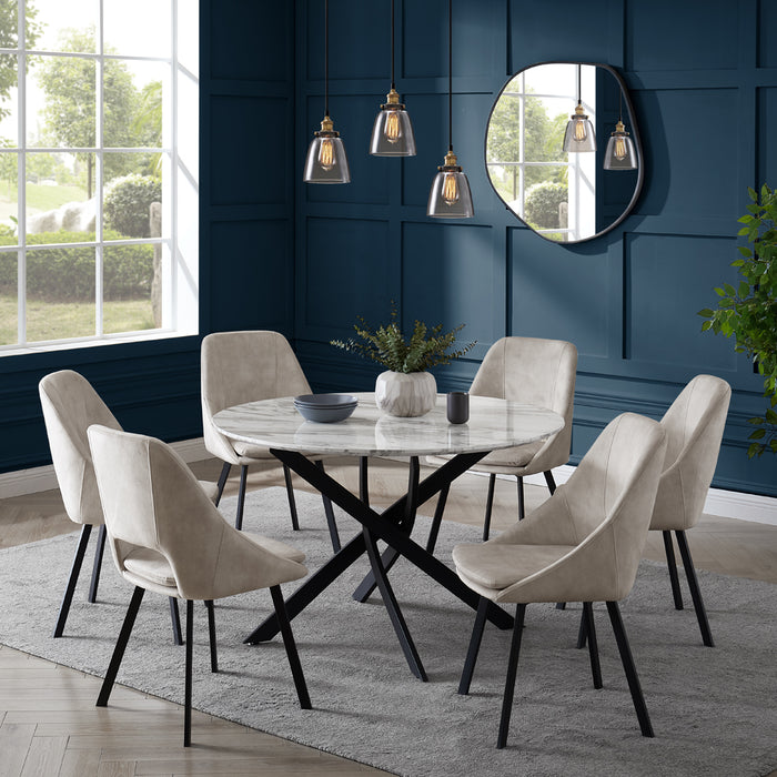 Modena Marble Effect Dining Table & 6 Bilbao Chairs, Cream Velvet