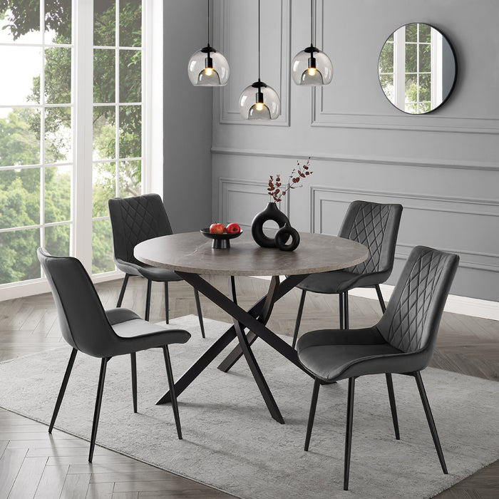 Rocco Concrete Effect Dining Table & 4 Almeria Chairs, Grey with Black Legs