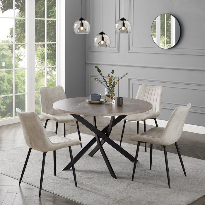 Rocco Concrete Effect Dining Table & 4 Girona Chairs, Cream Velvet