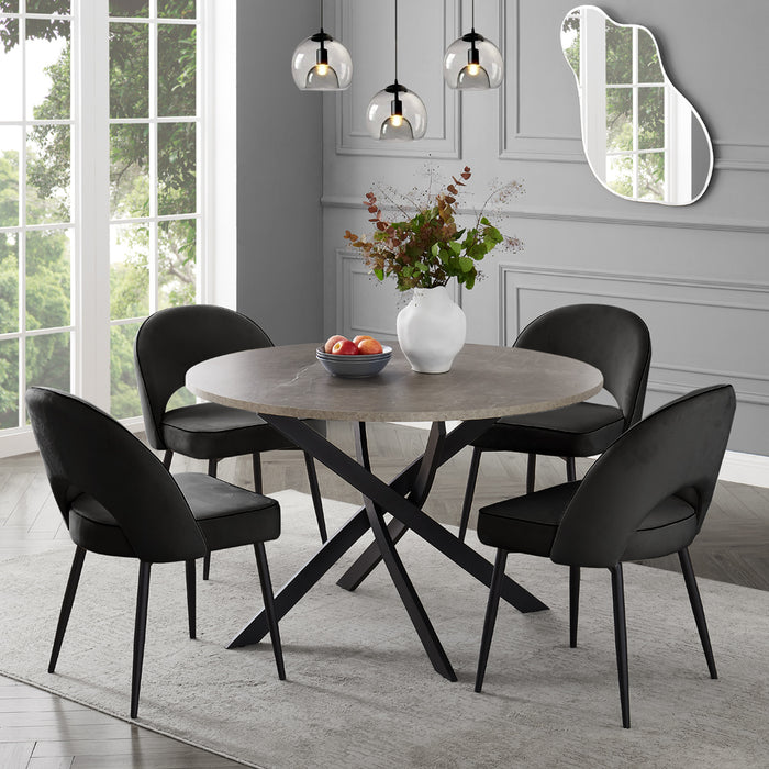 Rocco Concrete Effect Dining Table & 4 Tiago Chairs, Black Velvet