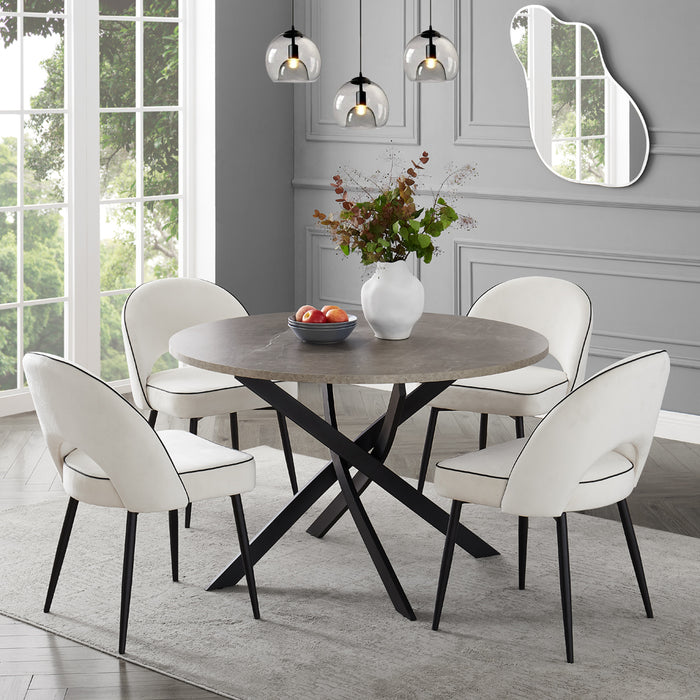 Rocco Concrete Effect Dining Table & 4 Tiago Chairs, Ivory Velvet