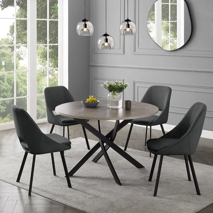 Rocco Concrete Effect Dining Table & 4 Bilbao Chairs, Grey Fabric