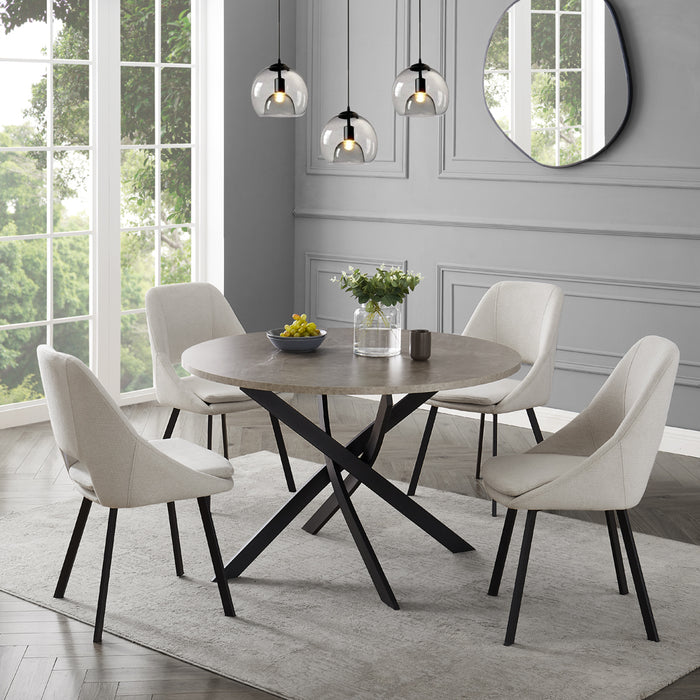 Rocco Concrete Effect Dining Table & 4 Bilbao Chairs, Ivory Fabric