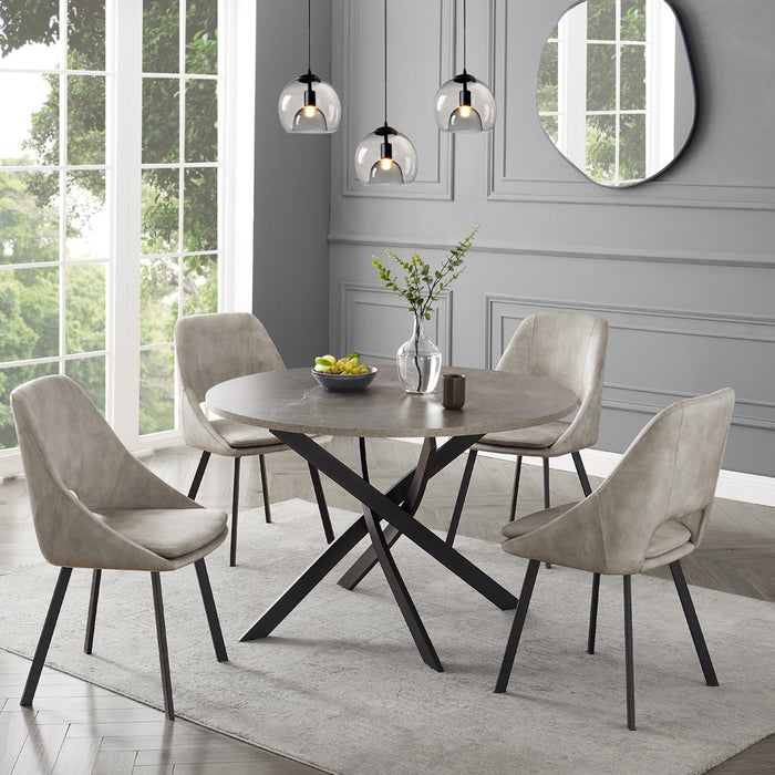 Rocco Concrete Effect Dining Table & 6 Bilbao Chairs, Cream Velvet