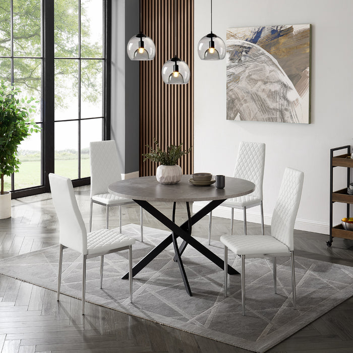 Rocco Marble Effect Dining Table & 4 Sierra Chairs, White with Silver Legs