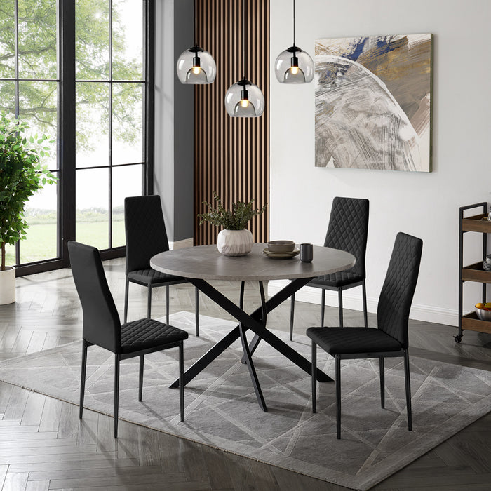 Rocco Concrete Effect Dining Table & 4 Sierra Chairs, Black with Black Legs