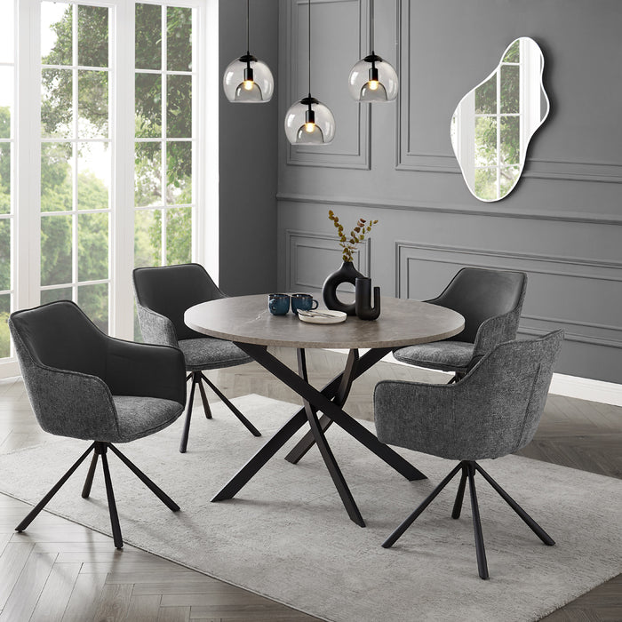 Rocco Concrete Effect Dining Table & 4 Porto Chairs, Grey Fabric