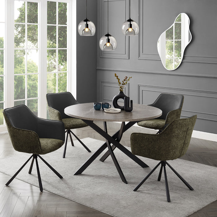 Rocco Concrete Effect Dining Table & 4 Porto Chairs, Grey/Green Fabric