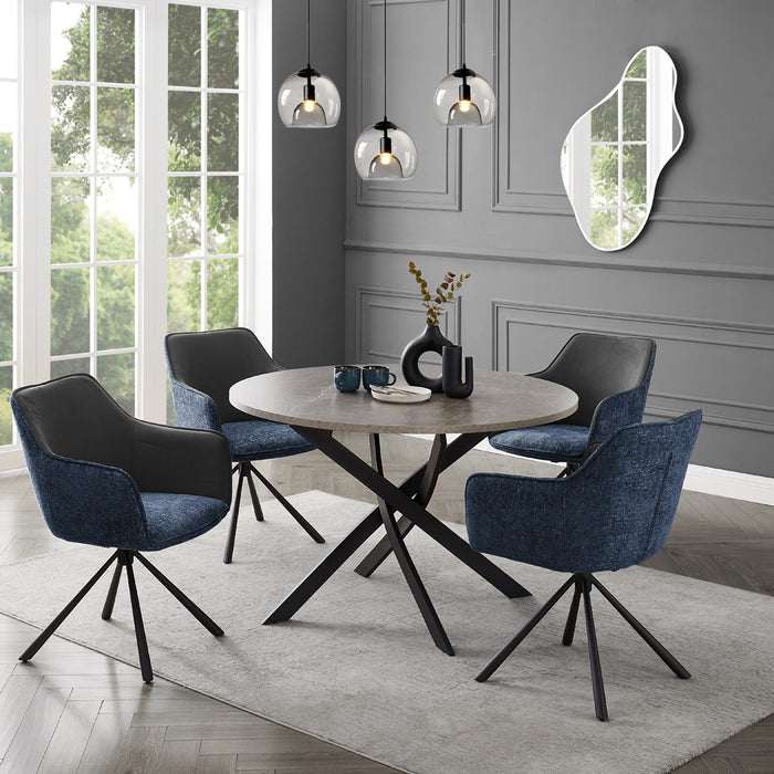 Rocco Concrete Effect Dining Table & 4 Porto Chairs, Grey/Blue Fabric