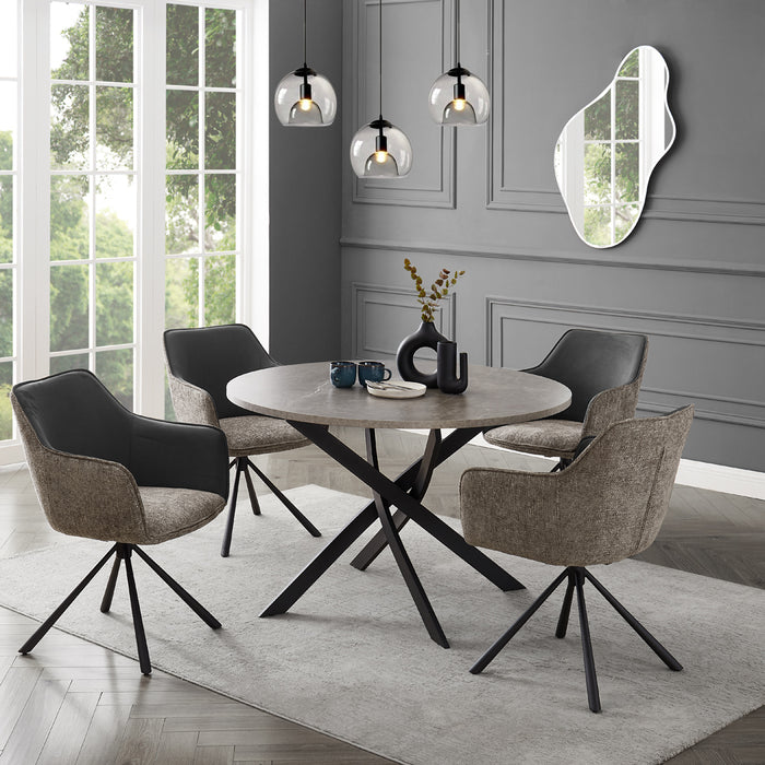 Rocco Concrete Effect Dining Table & 4 Porto Chairs, Grey/Beige Fabric