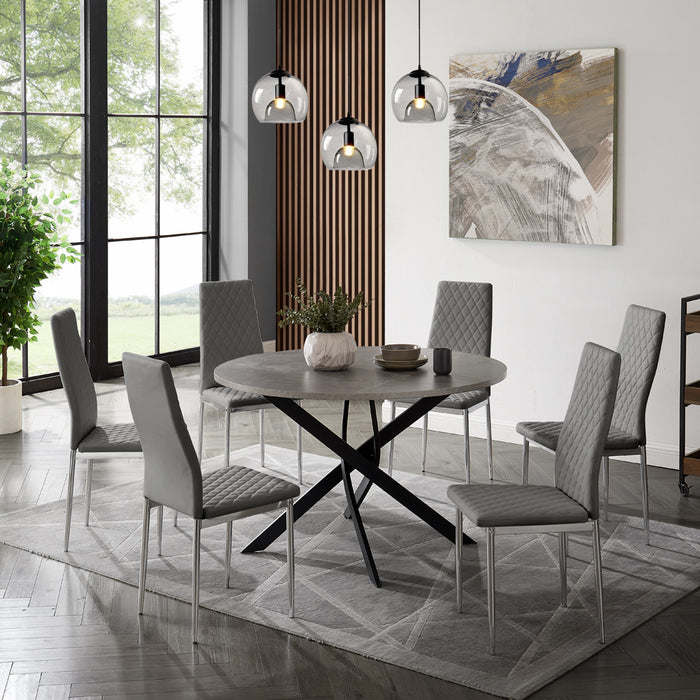 Rocco Concrete Effect Dining Table & 6 Sierra Chairs, Grey with Silver Legs