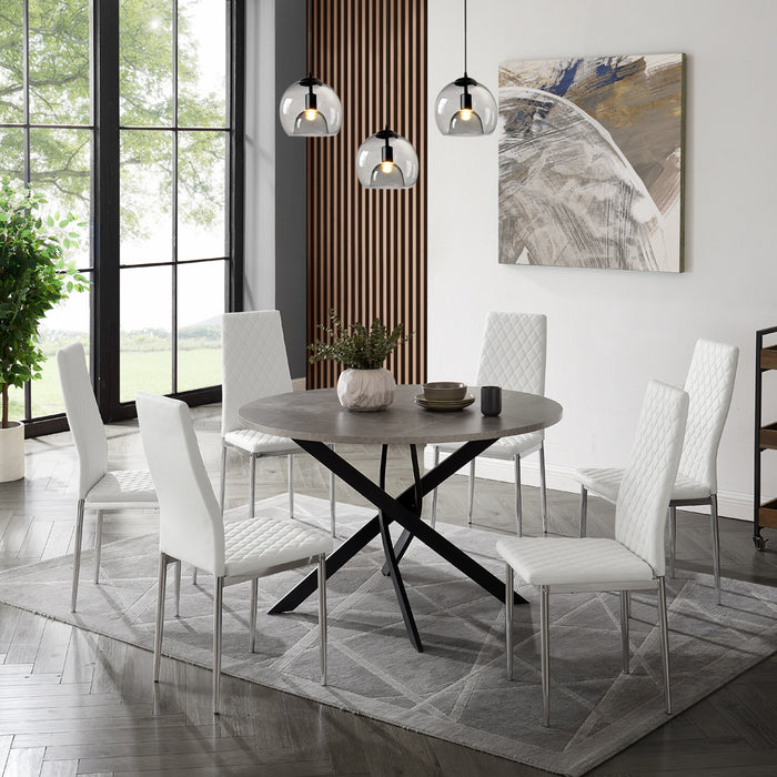 Rocco Concrete Effect Dining Table & 6 Sierra Chairs, White with Silver Legs