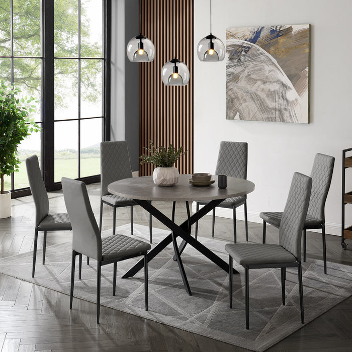 Rocco Concrete Effect Dining Table & 6 Sierra Chairs, Grey with Black Legs