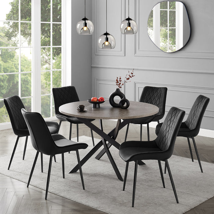 Rocco Concrete Effect Dining Table & 6 Almeria Chairs, Black with Black Legs