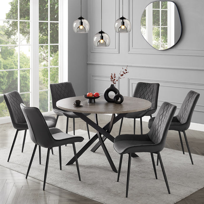 Rocco Concrete Effect Dining Table & 6 Almeria Chairs, Grey with Black Legs