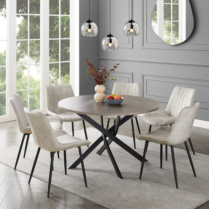 Rocco Concrete Effect Dining Table & 6 Girona Chairs, Cream Velvet