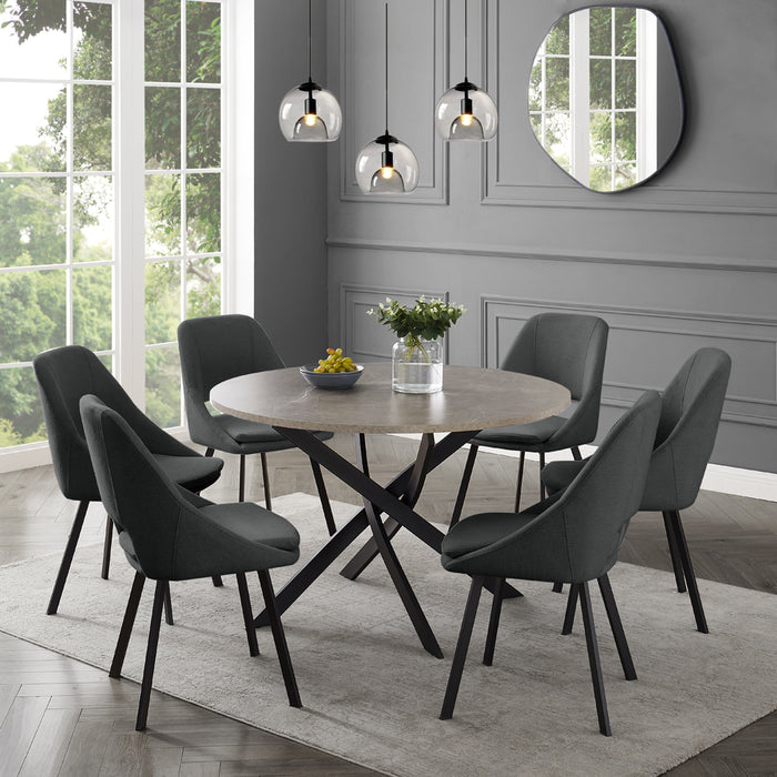 Rocco Concrete Effect Dining Table & 6 Bilbao Chairs, Grey Fabric