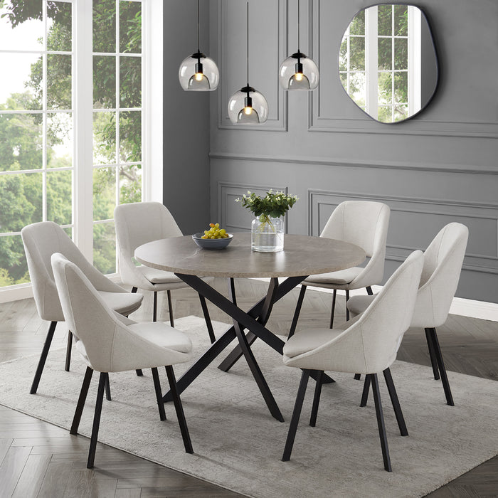 Rocco Concrete Effect Dining Table & 6 Bilbao Chairs, Ivory Fabric