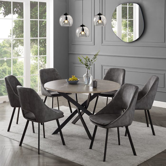 Rocco Concrete Effect Dining Table & 6 Bilbao Chairs, Grey Velvet