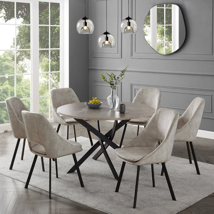 Rocco 6 Seater Round Concrete Effect Dining Table & Chairs