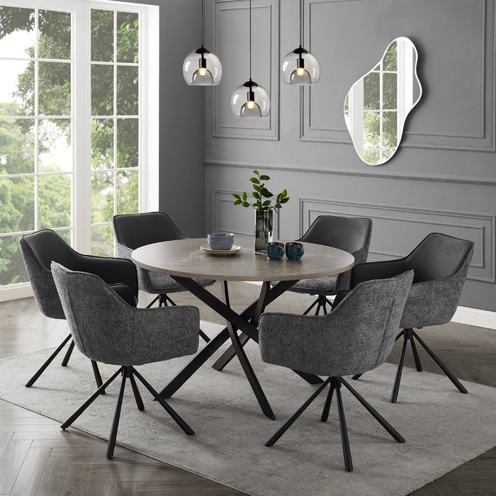 Rocco Concrete Effect Dining Table & 6 Porto Chairs, Grey Fabric