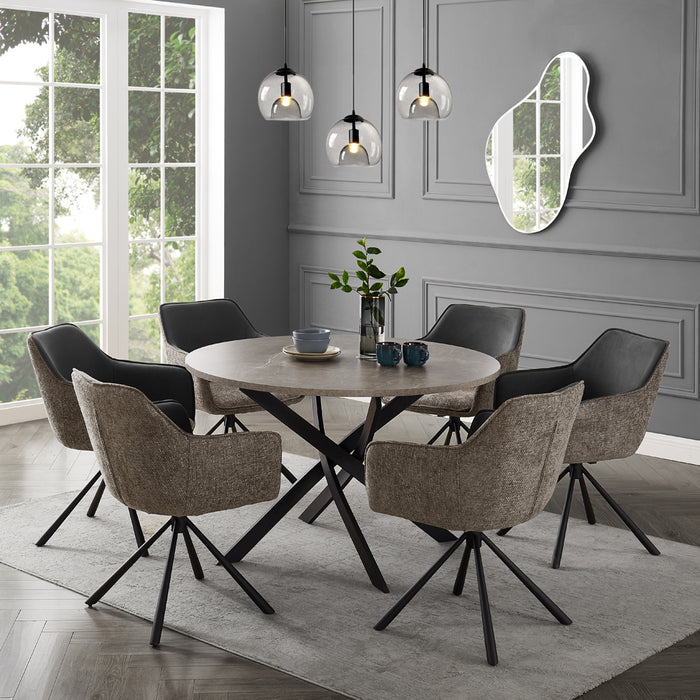 Rocco Concrete Effect Dining Table & 6 Porto Chairs, Grey/Beige Fabric