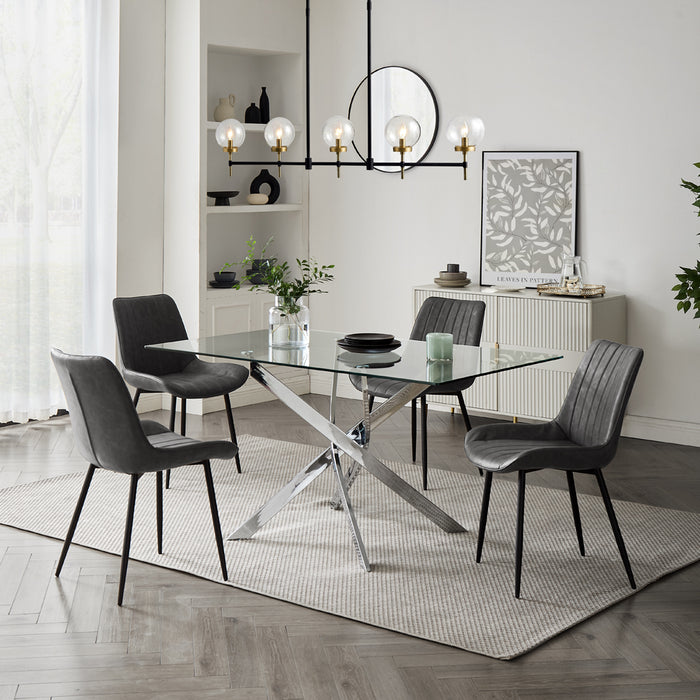 Lucia Rectangular Glass Dining Table & 4 Girona Chairs, Grey Faux Leather