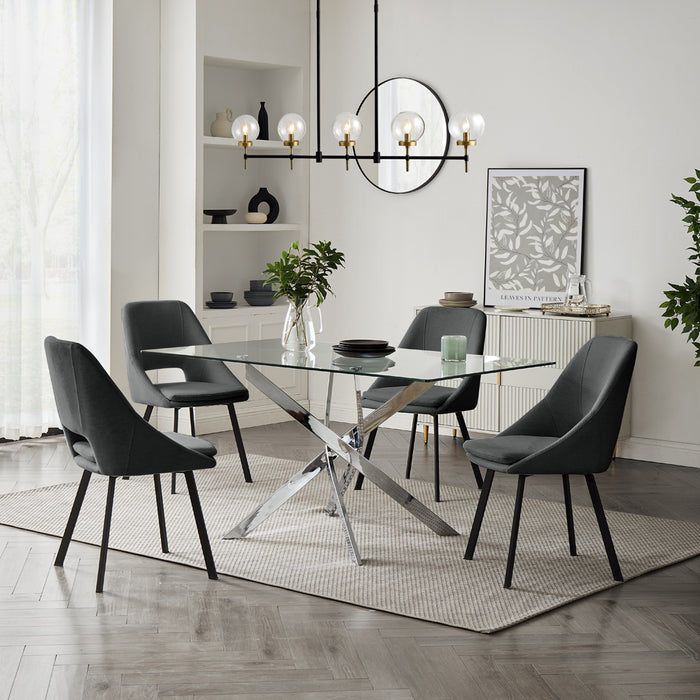 Lucia Rectangular Glass Dining Table & 4 Bilbao Chairs, Grey Fabric