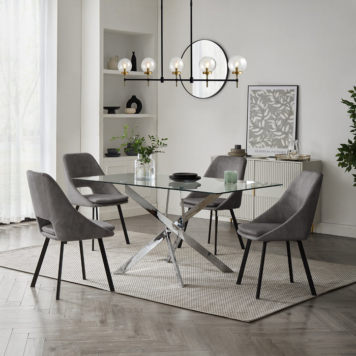 Lucia Rectangular Glass Dining Table & 4 Bilbao Chairs, Grey Velvet