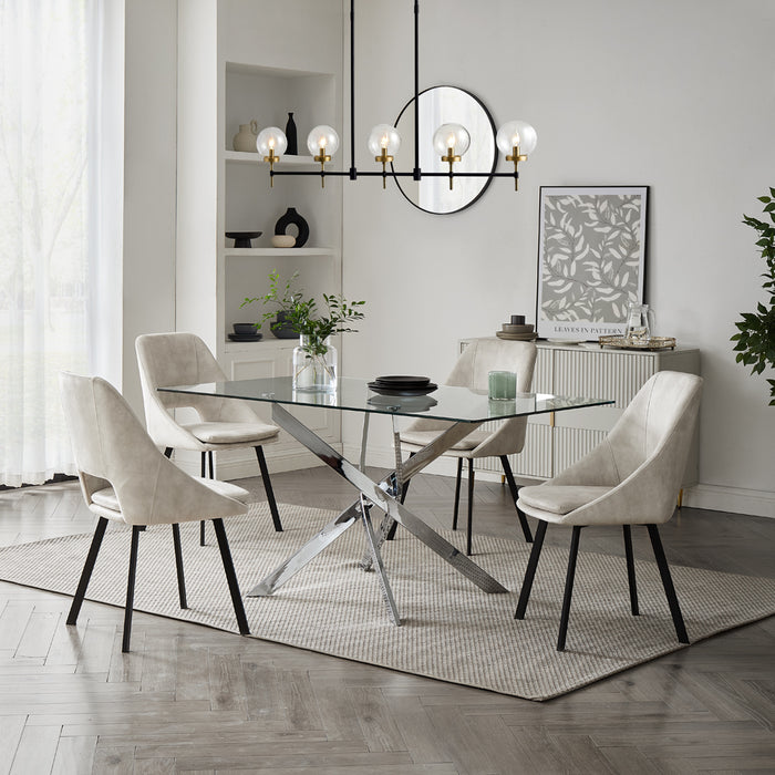 Lucia Rectangular Glass Dining Table & 4 Bilbao Chairs, Cream Velvet