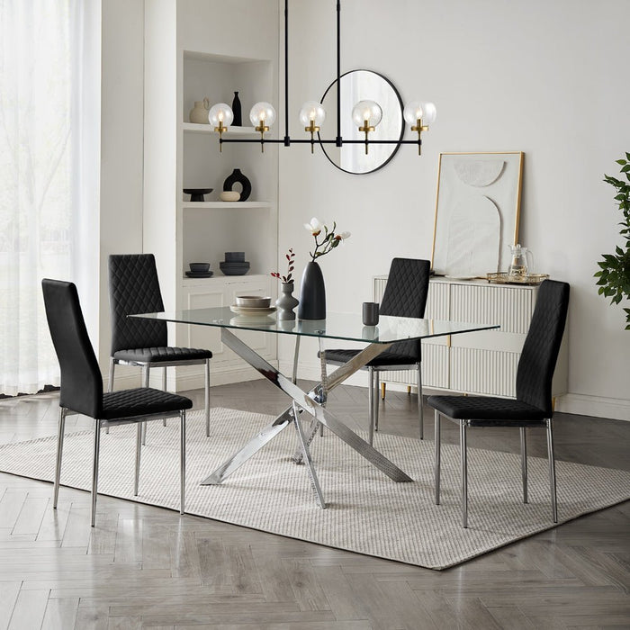 Lucia 4 Seater Rectangle Glass Dining Table & Chairs