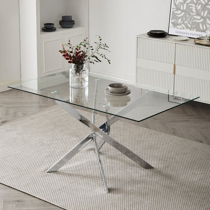 Lucia Seater Glass Dining Table Silver Legs Home Detail UK