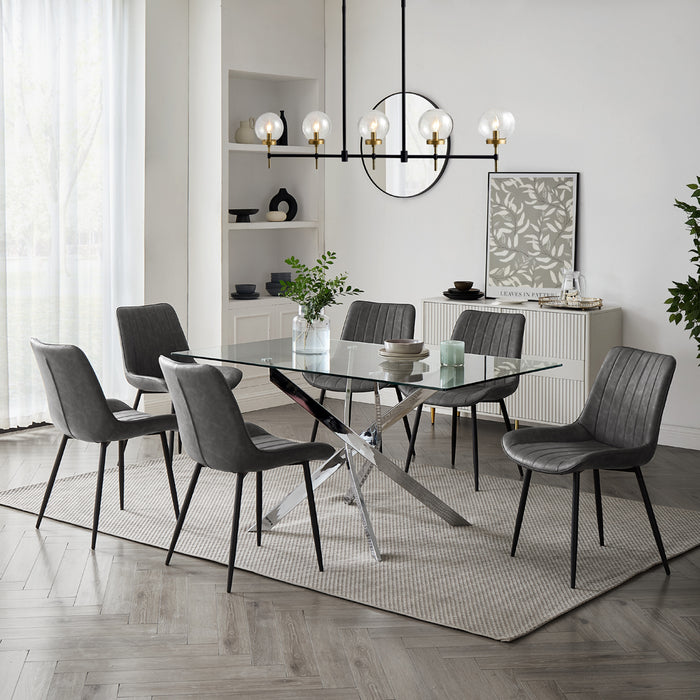 Lucia Rectangular Glass Dining Table & 6 Girona Chairs, Grey Faux Leather