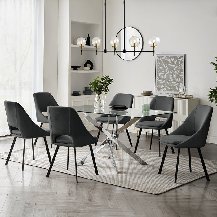 Lucia Rectangular Glass Dining Table & 6 Bilbao Chairs, Grey Fabric