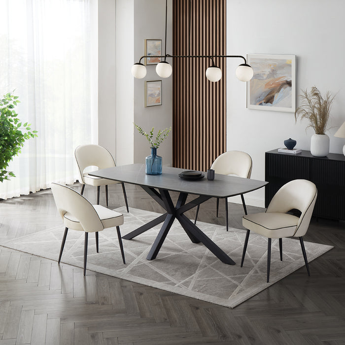 Verona Grey 150cm Ceramic Dining Table & 4 Tiago Chairs, Ivory Velvet