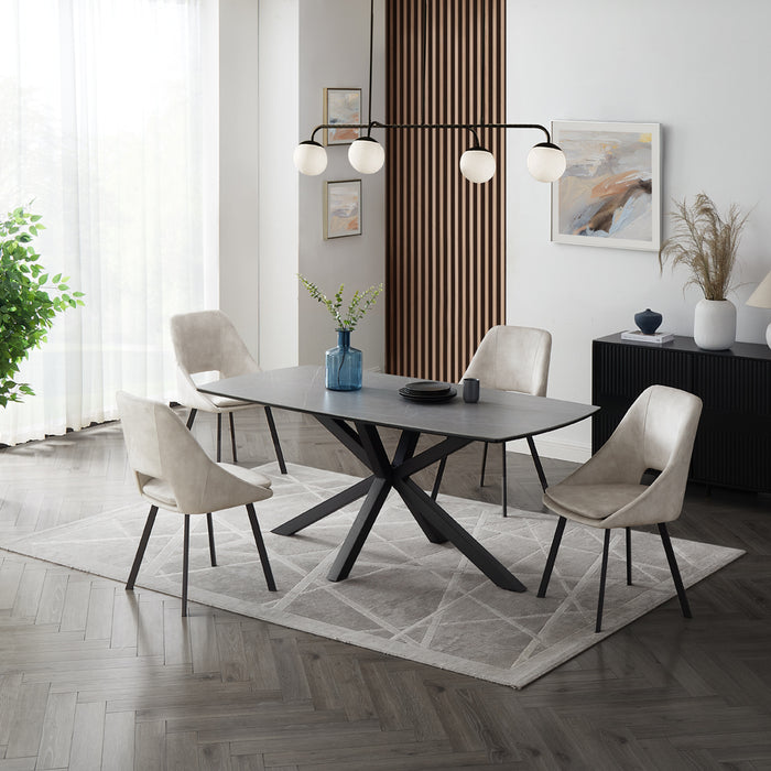 Verona Grey 150cm Ceramic Dining Table & 4 Bilbao Chairs, Cream Velvet