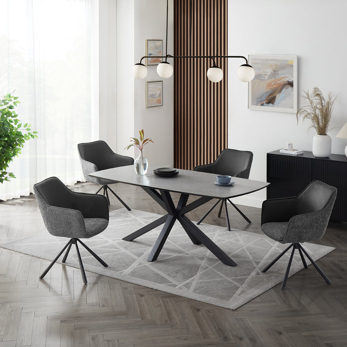 Verona Grey 150cm Ceramic Dining Table & 4 Porto Swivel Chairs, Grey