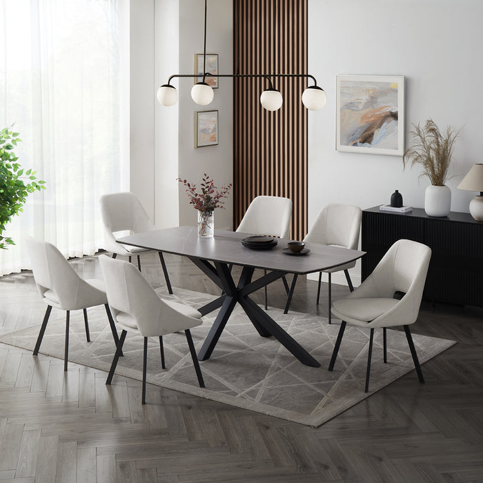 Verona Grey 180cm Ceramic Dining Table & 6 Bilbao Chairs, Ivory Fabric