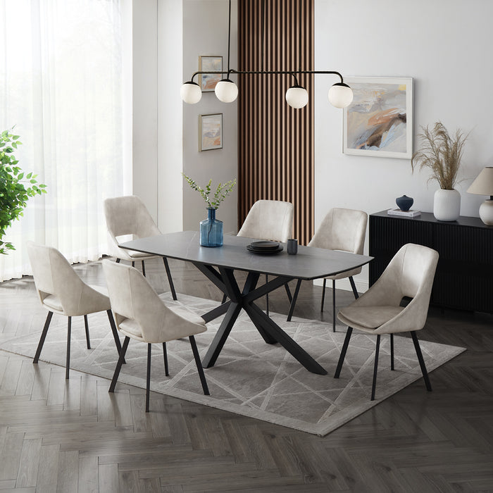 Verona Grey 180cm Ceramic Dining Table & 6 Bilbao Chairs, Cream Velvet